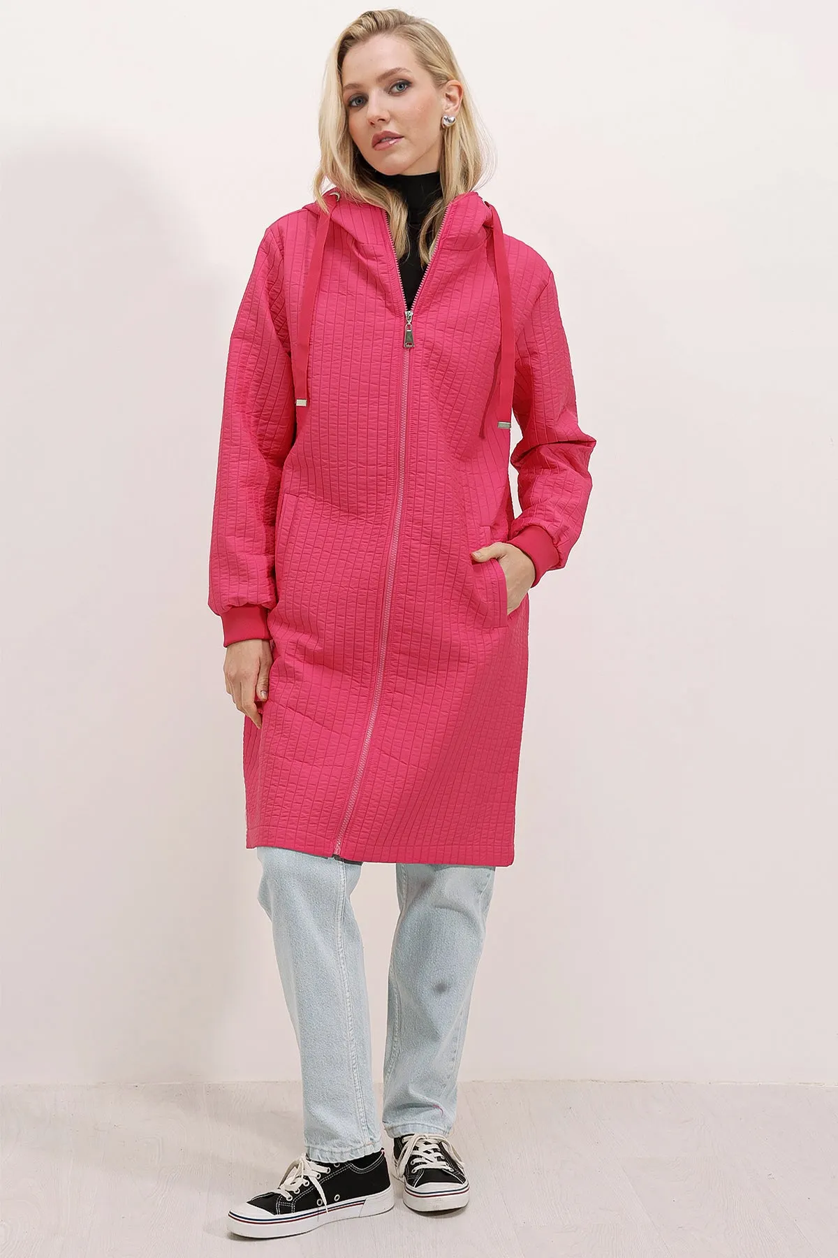 BGD Women Quilted Long Coat - Fuchsia - Avondale
