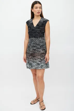 Black & Multicolour Knit Pleated Dress