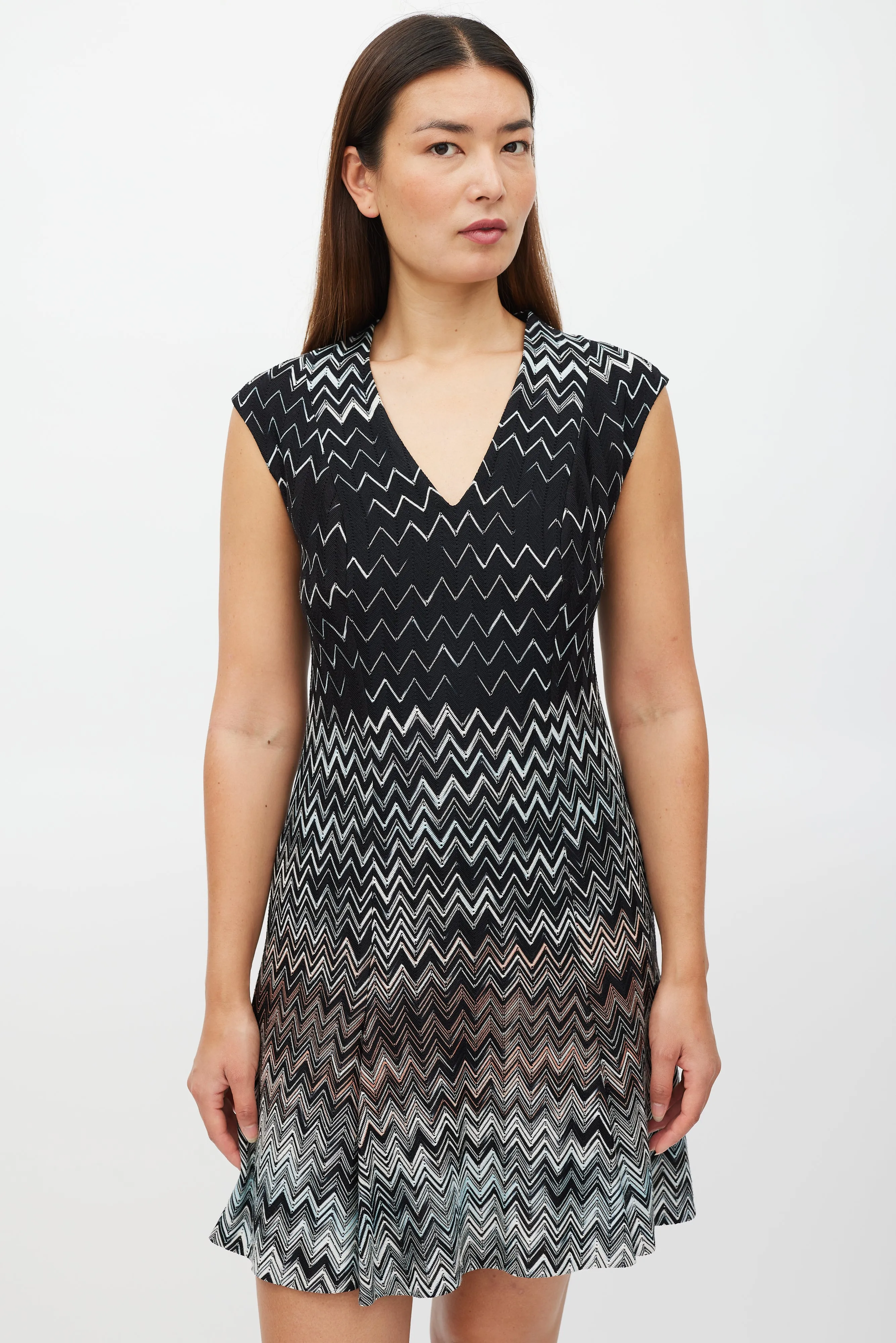 Black & Multicolour Knit Pleated Dress