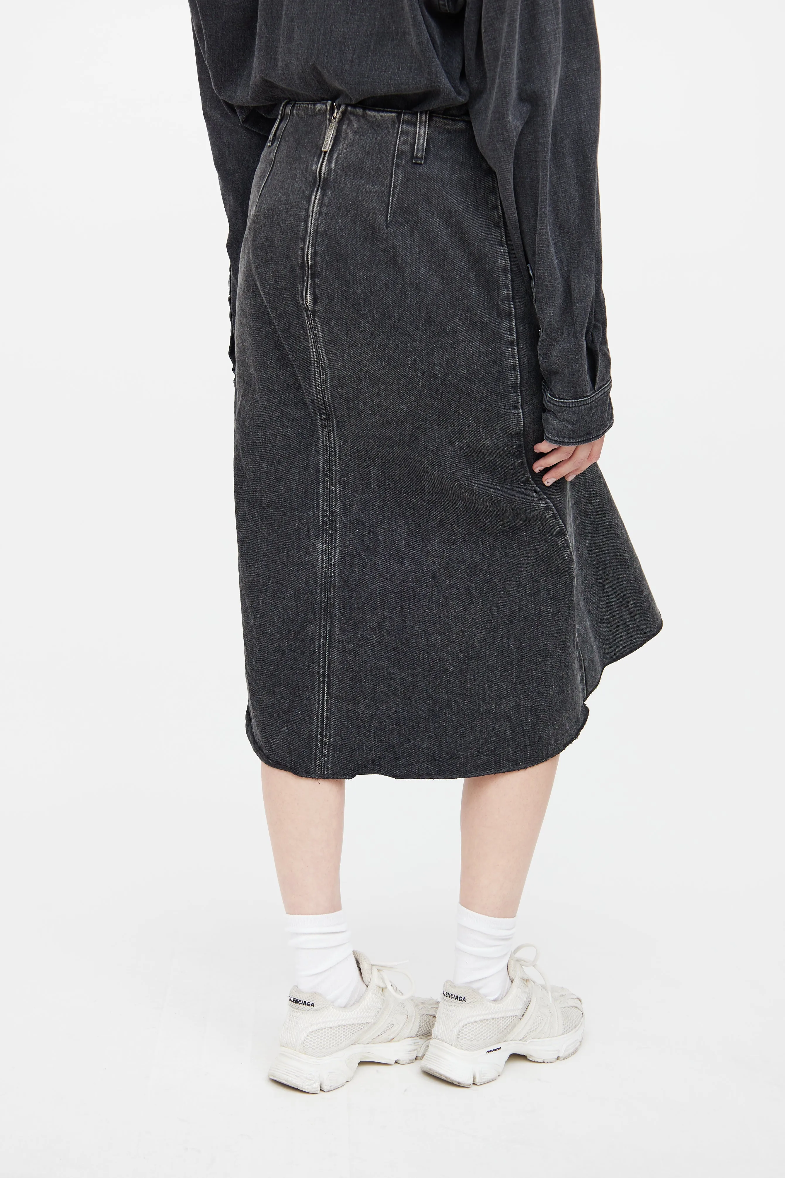 Black Denim Mermaid Midi Skirt