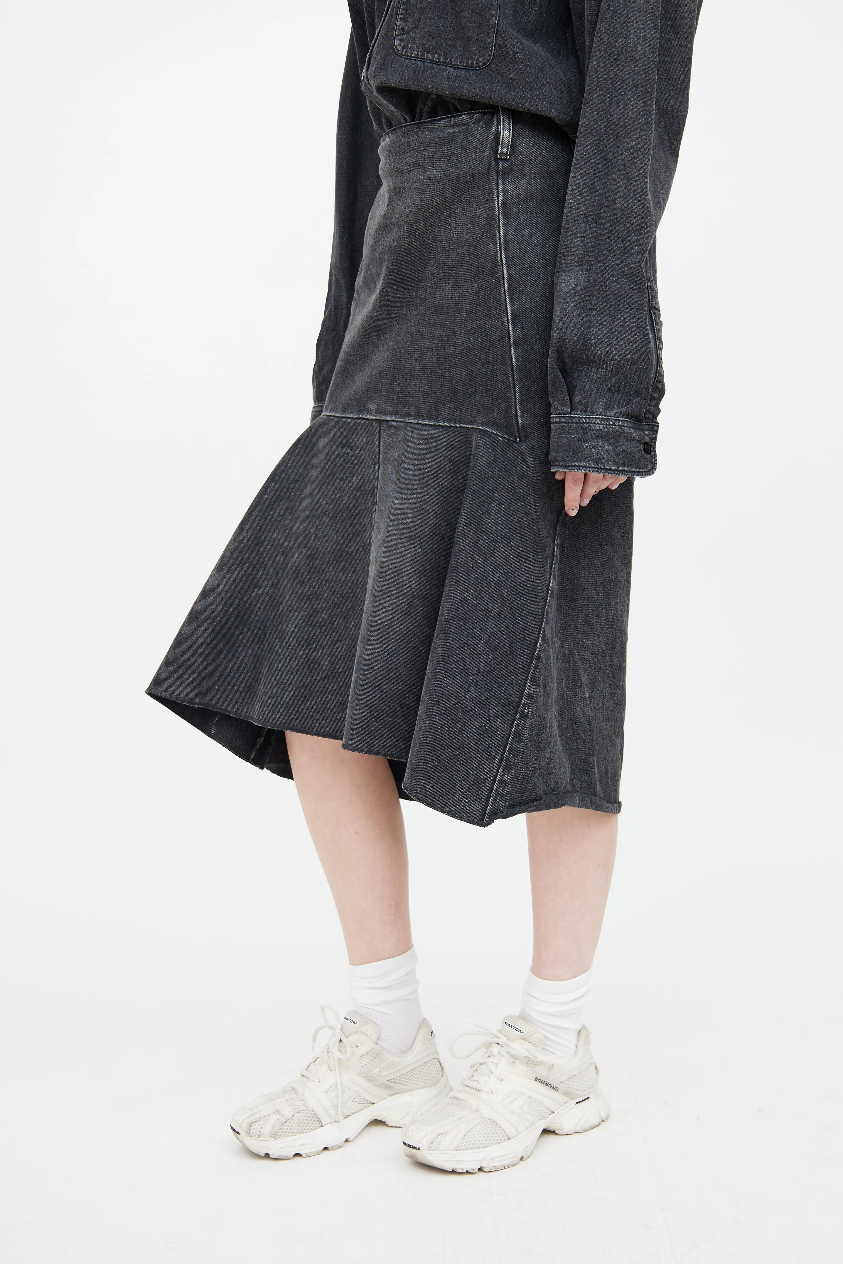 Black Denim Mermaid Midi Skirt