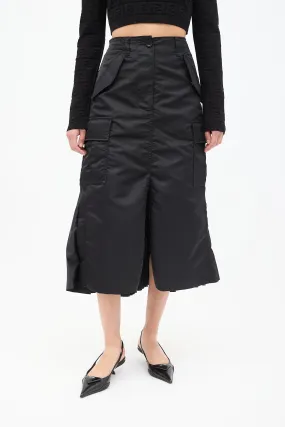 Black Nylon Pleated Cargo Skirt