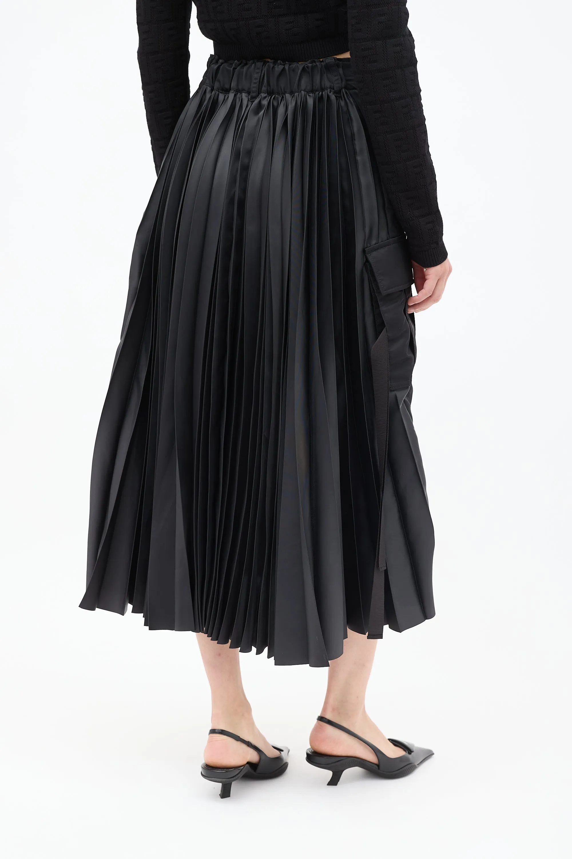 Black Nylon Pleated Cargo Skirt