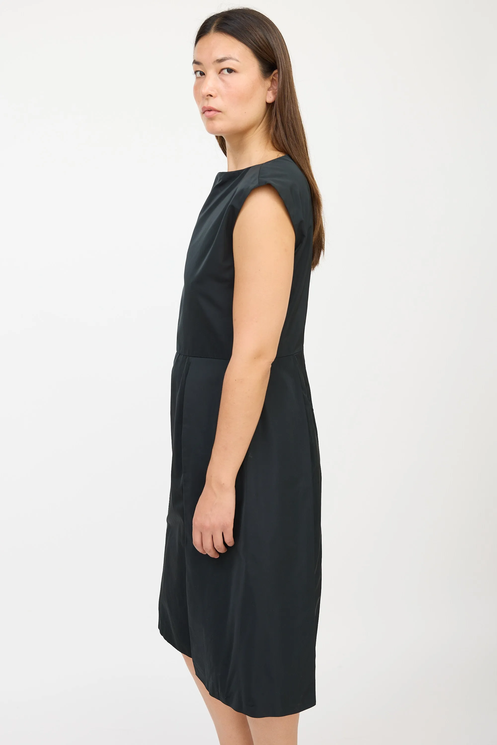 Black Nylon Pleated Dress