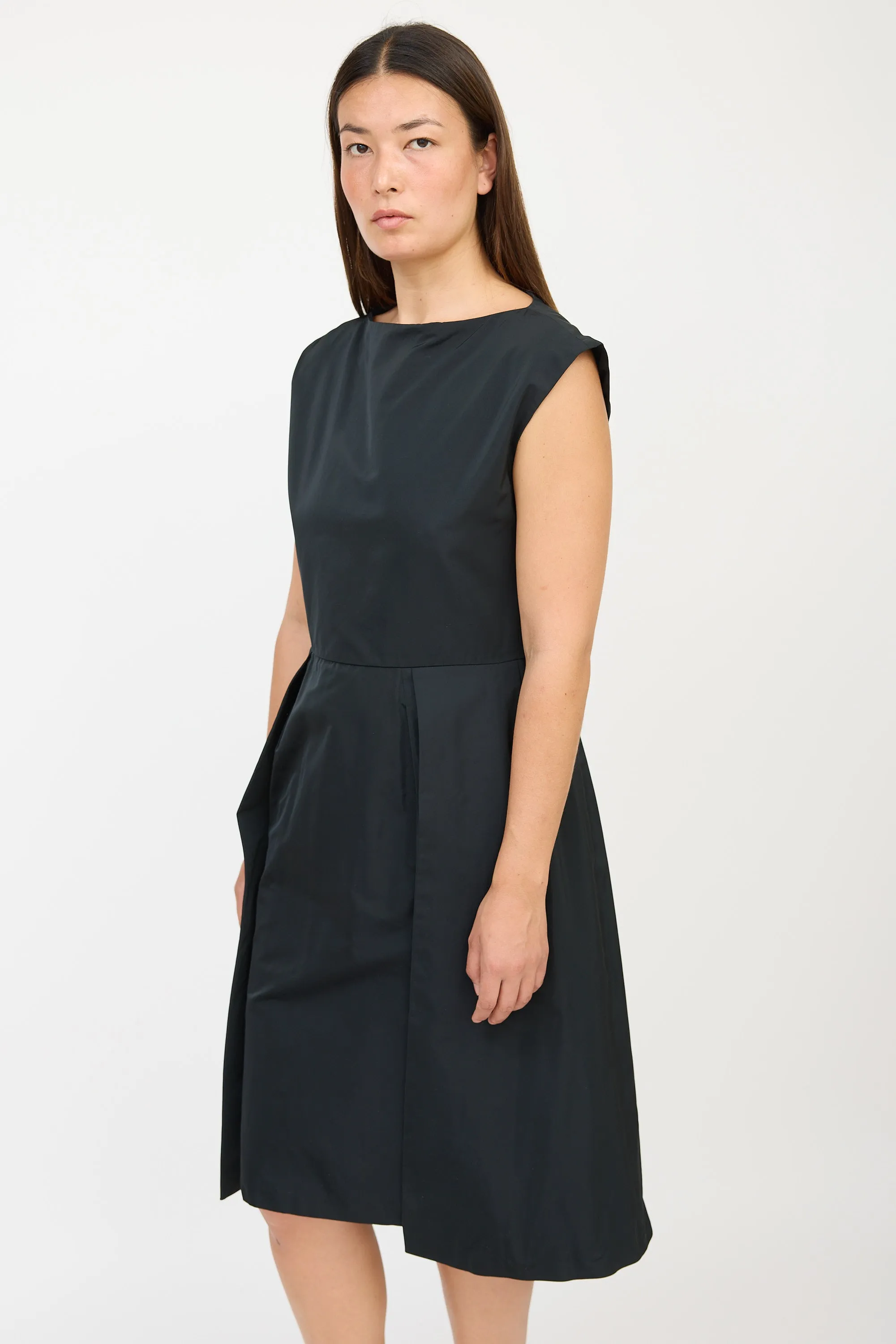 Black Nylon Pleated Dress