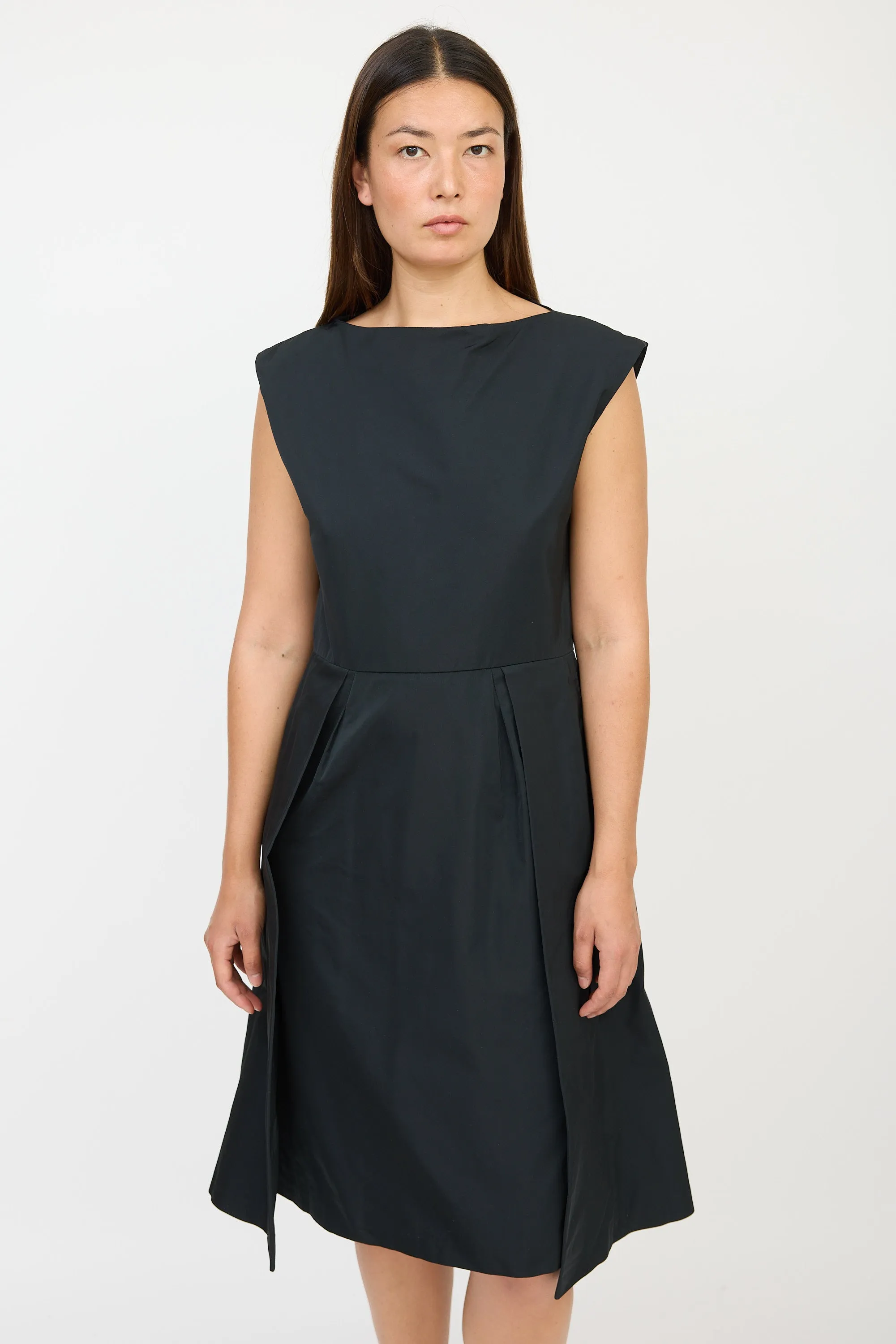 Black Nylon Pleated Dress
