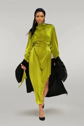 Cascade Silk Pleated Skirt (Chartreuse)