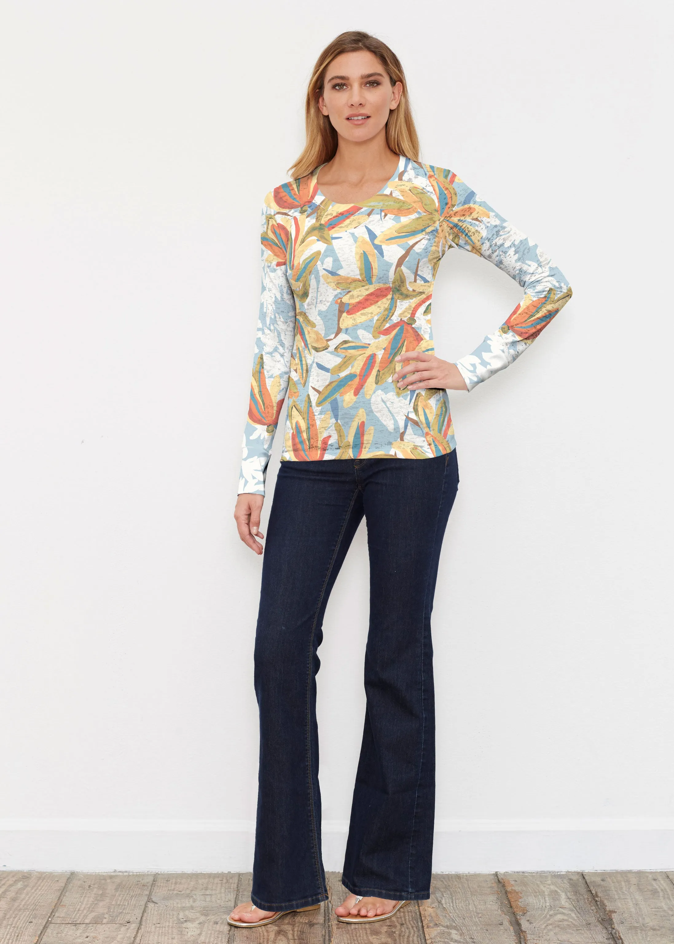Colorful Palm (7874) ~ Thermal Long Sleeve Crew Shirt