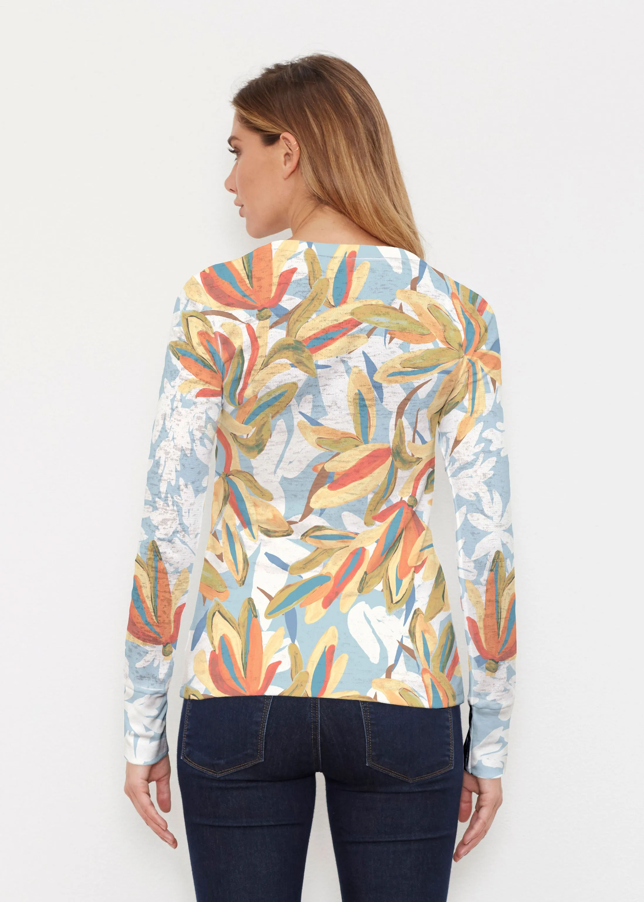 Colorful Palm (7874) ~ Thermal Long Sleeve Crew Shirt