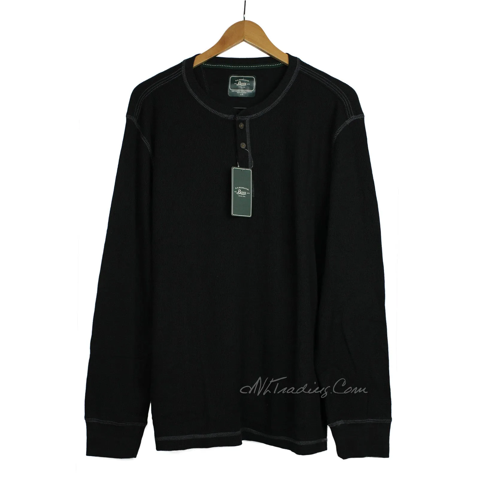 G.H. Bass & Co. Solid Waffle-Knit 3 Button Men's Henley Thermal Shirt