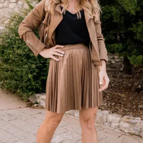 Hey Babe Camel Faux Suede Pleated Skirt - FINAL SALE