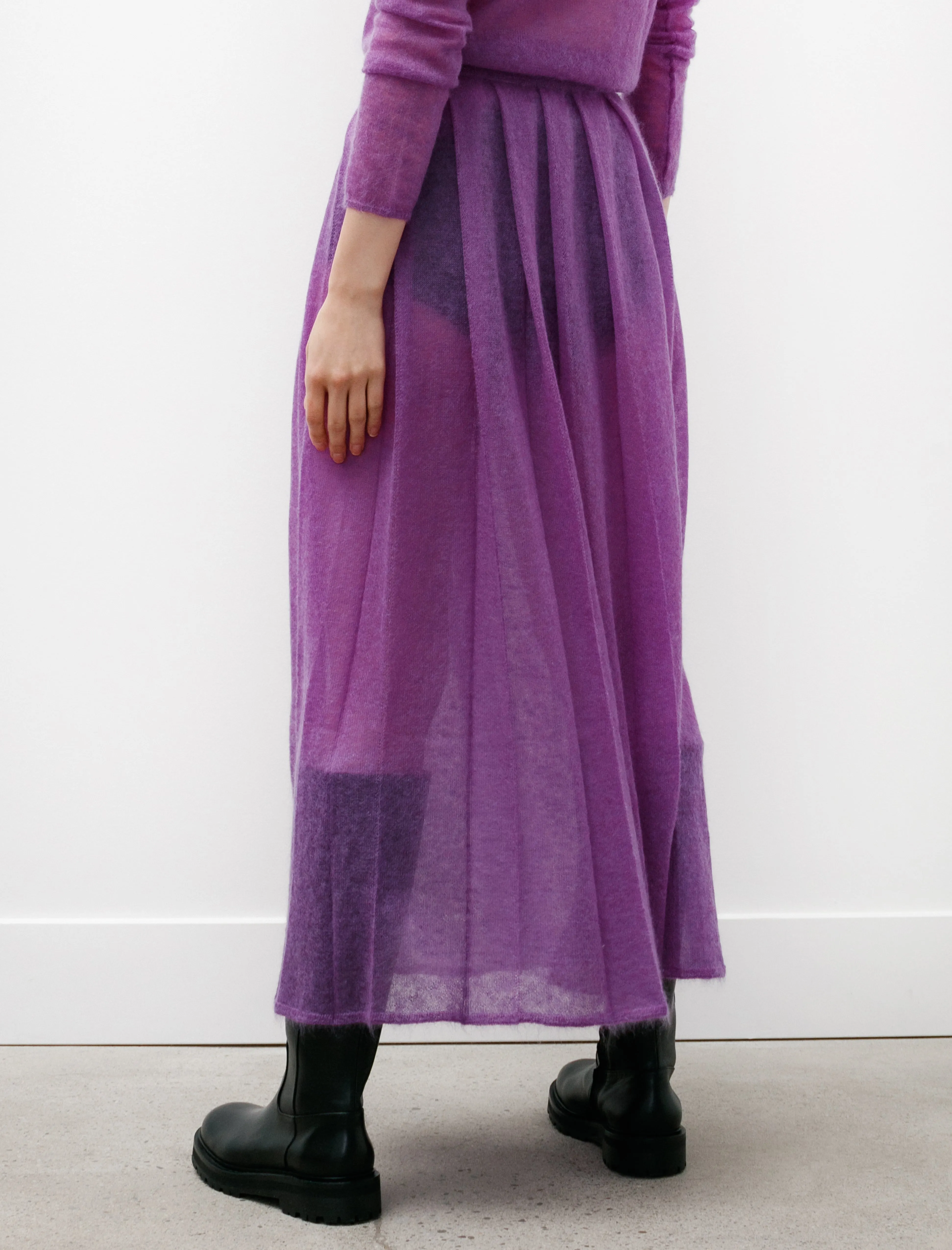 Kid Mohair Sheer Knit Pleated Skirt Purple