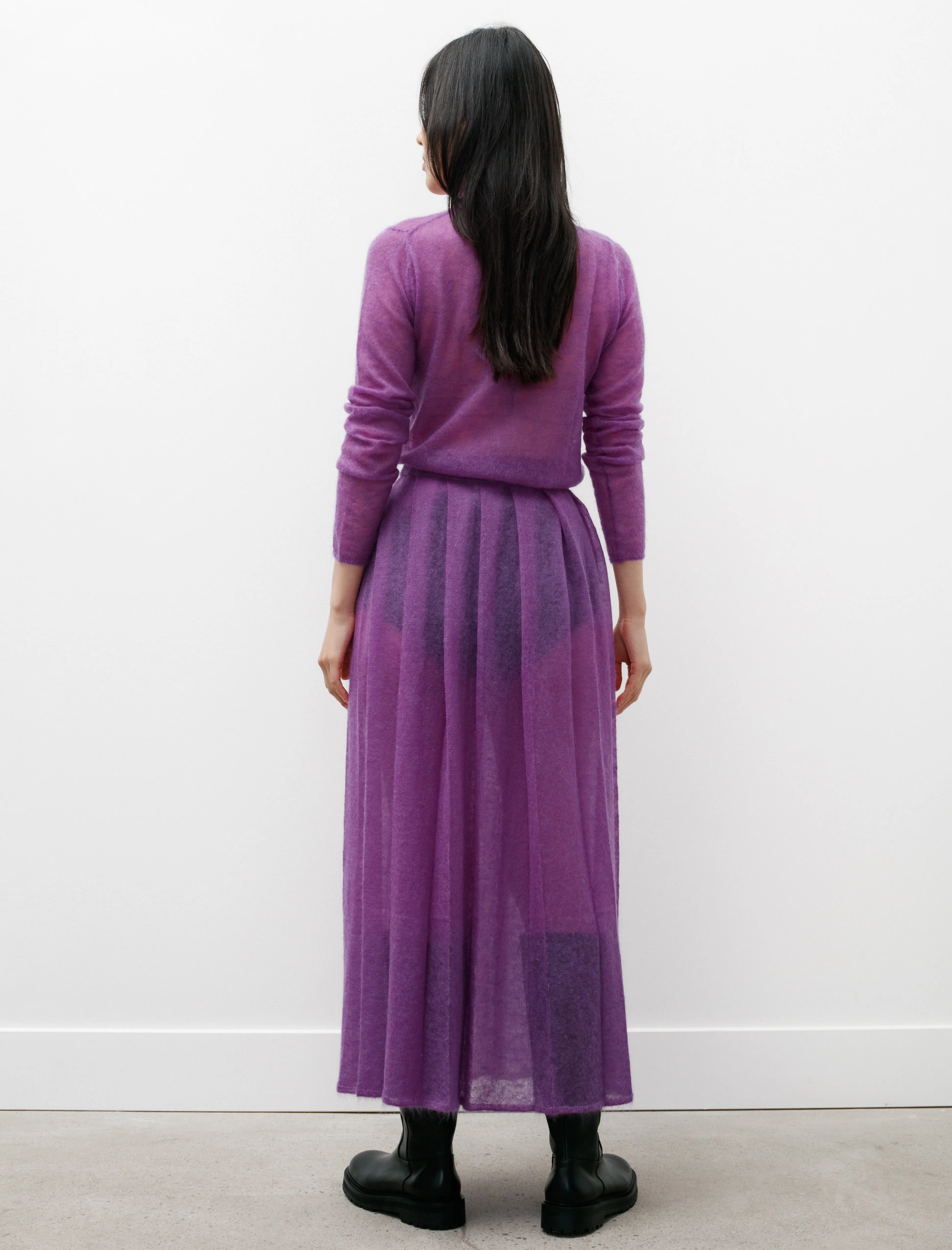 Kid Mohair Sheer Knit Pleated Skirt Purple