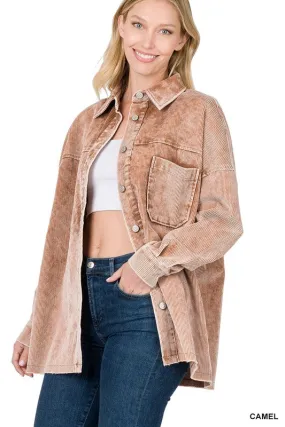 Light Brown Oversized Premium Vintage Washed Corduroy Shacket