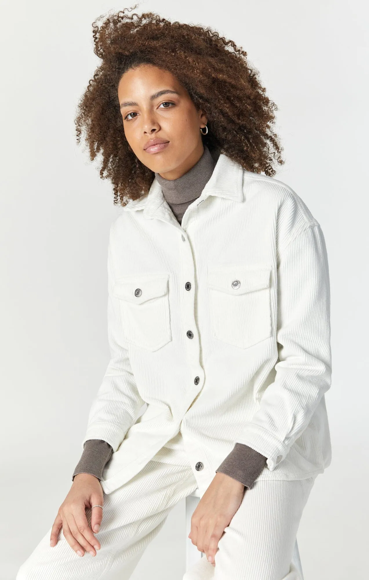 LIVIA OVERSIZED DENIM SHIRT IN OFF-WHITE CORD