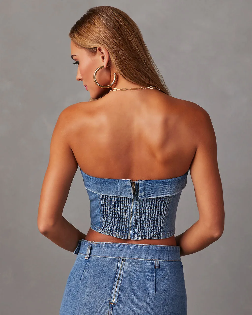 Marie Cropped Denim Tube Top