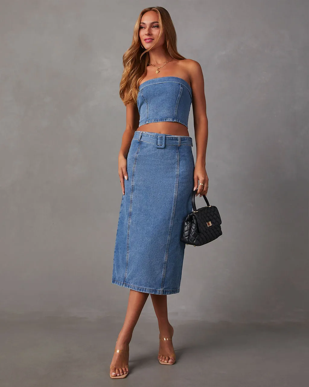 Marie Cropped Denim Tube Top