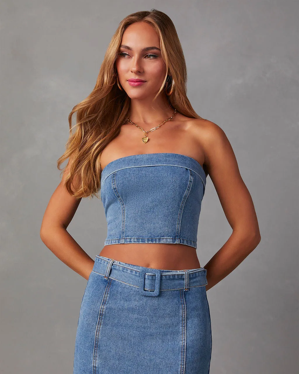 Marie Cropped Denim Tube Top