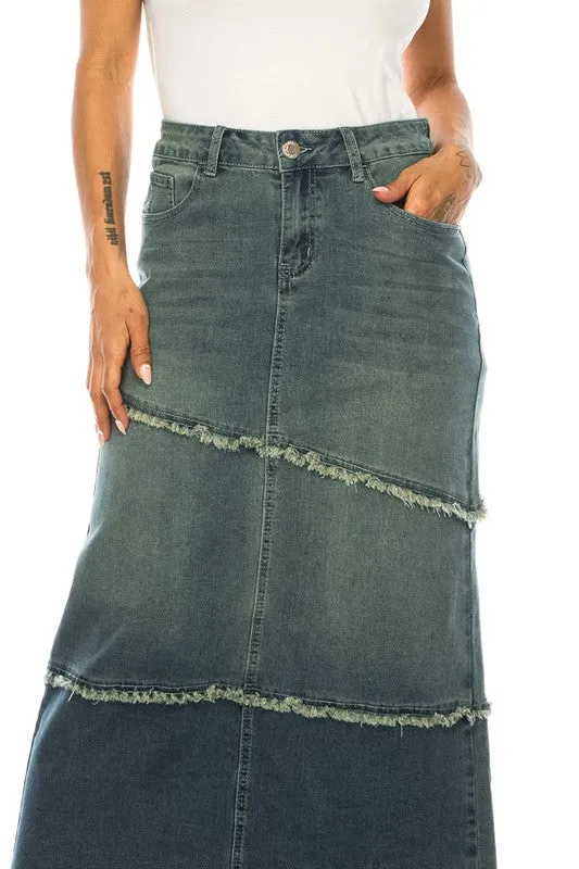 Midi Panel Vintage Wash Denim Skirt