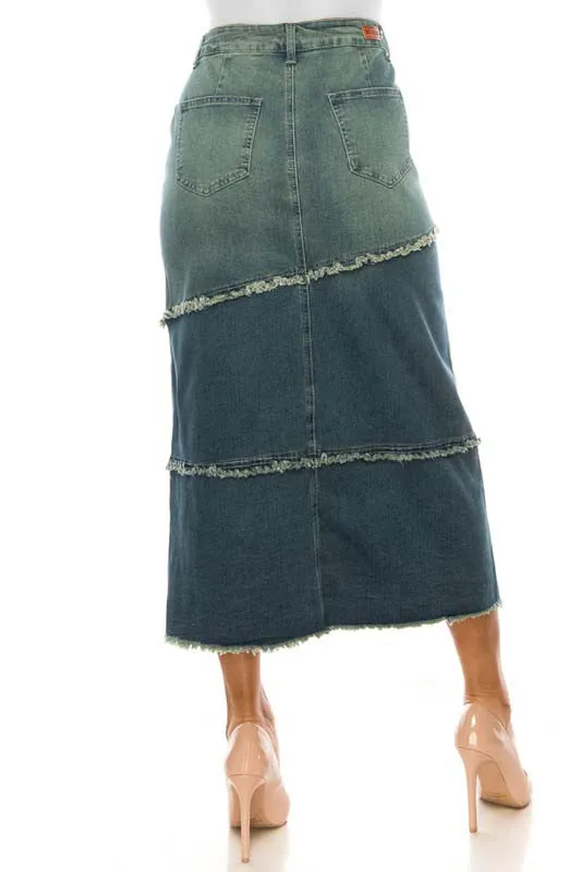Midi Panel Vintage Wash Denim Skirt