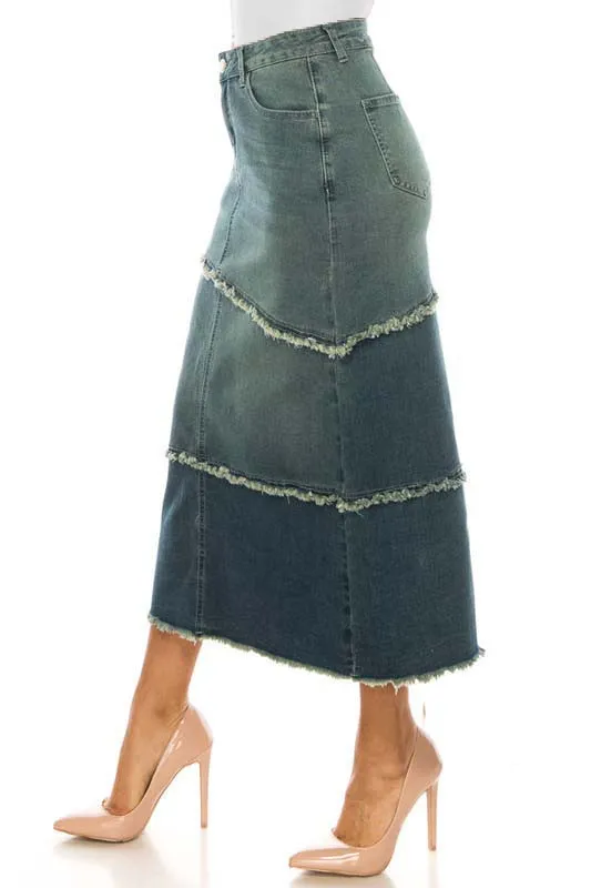 Midi Panel Vintage Wash Denim Skirt