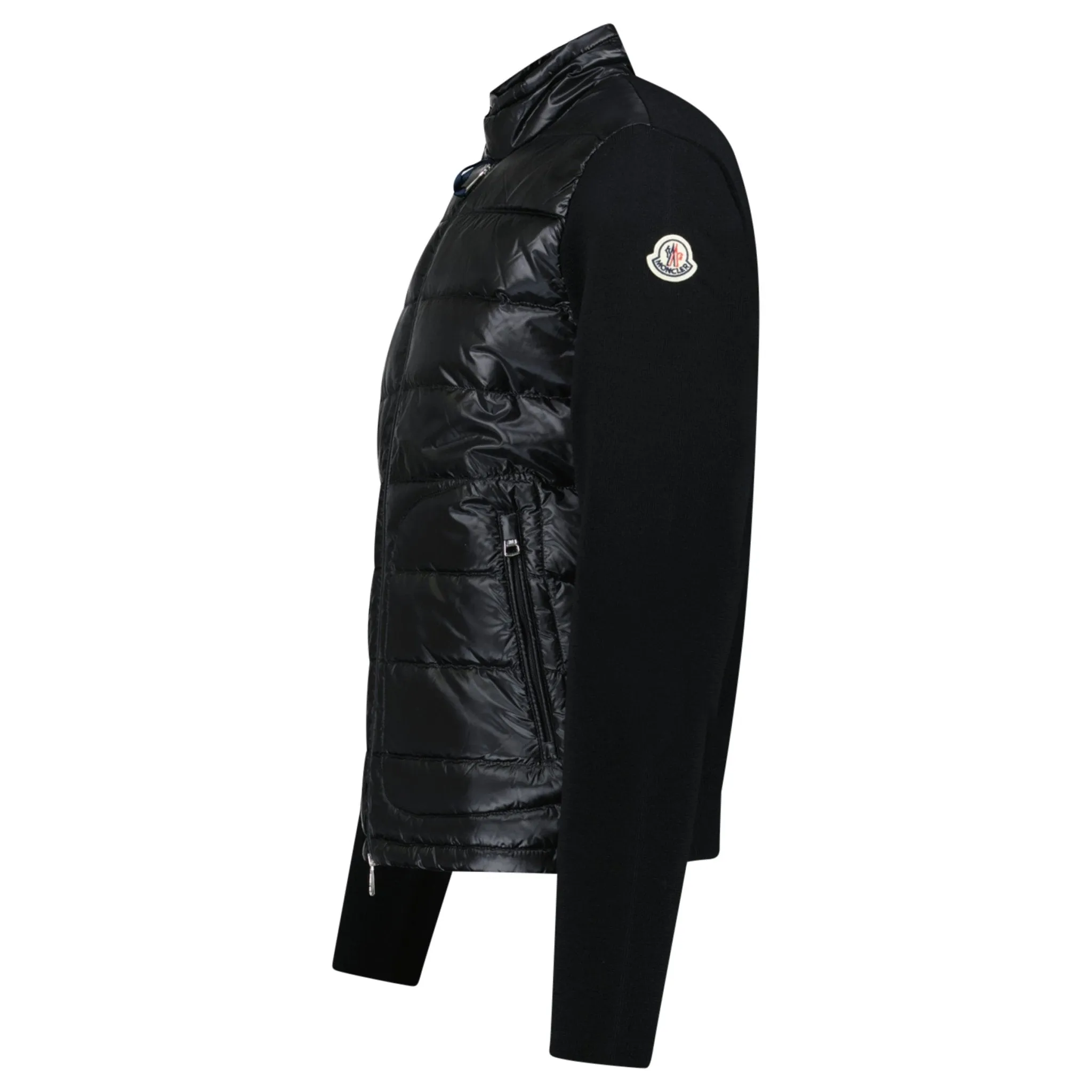 MONCLER PADDED WOOL ZIP-UP CARDIGAN BLACK