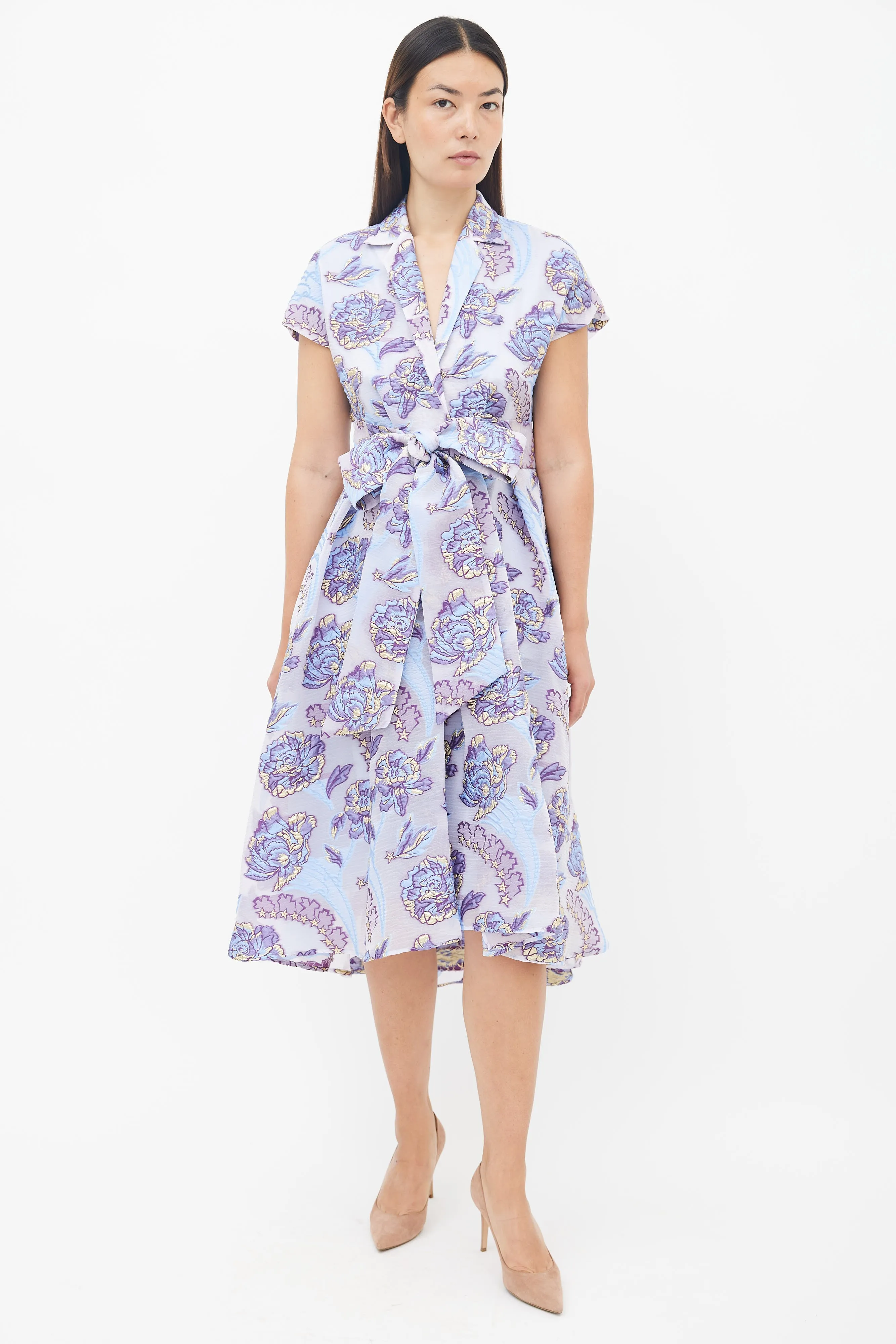 Purple Floral Brocade Dress