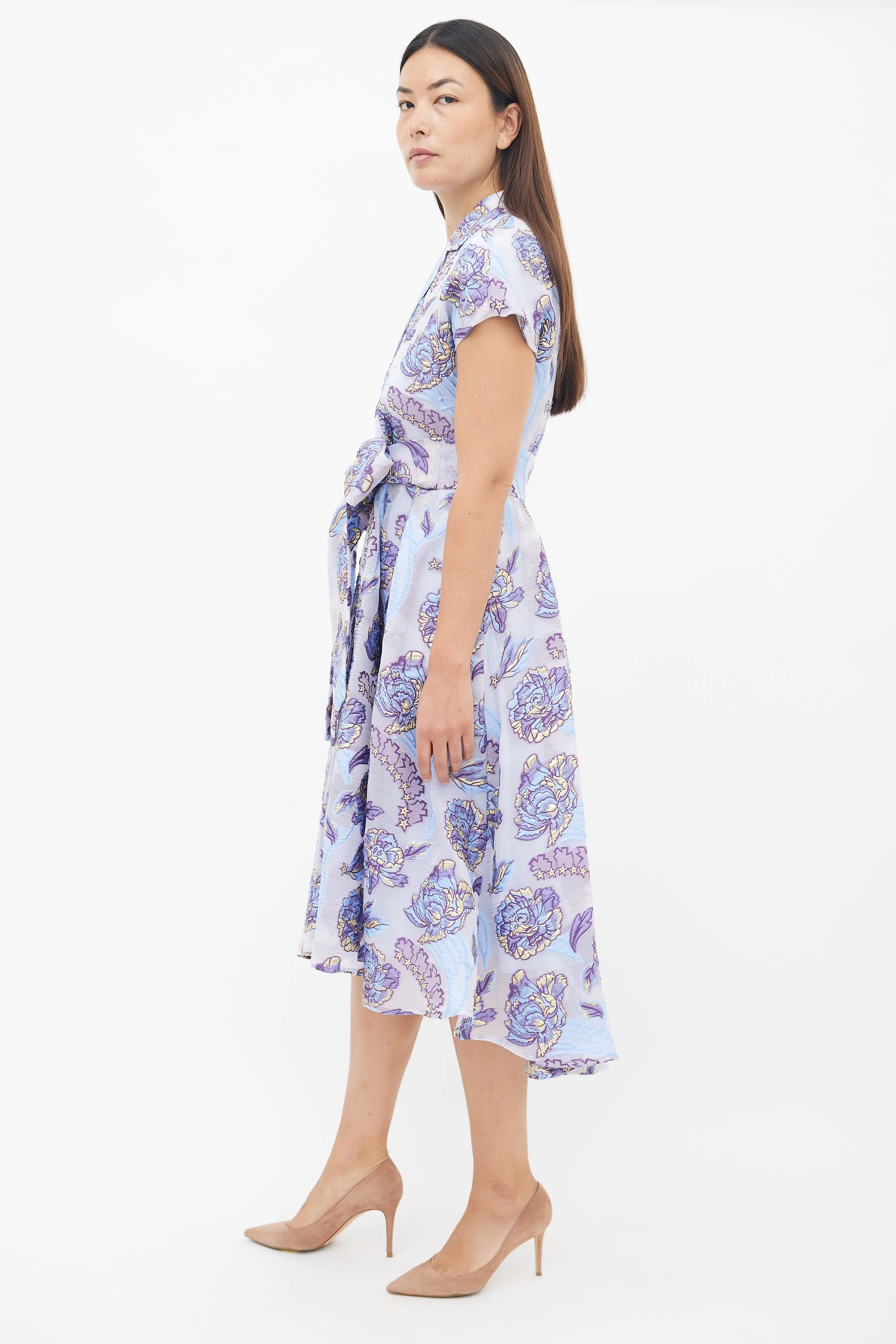 Purple Floral Brocade Dress