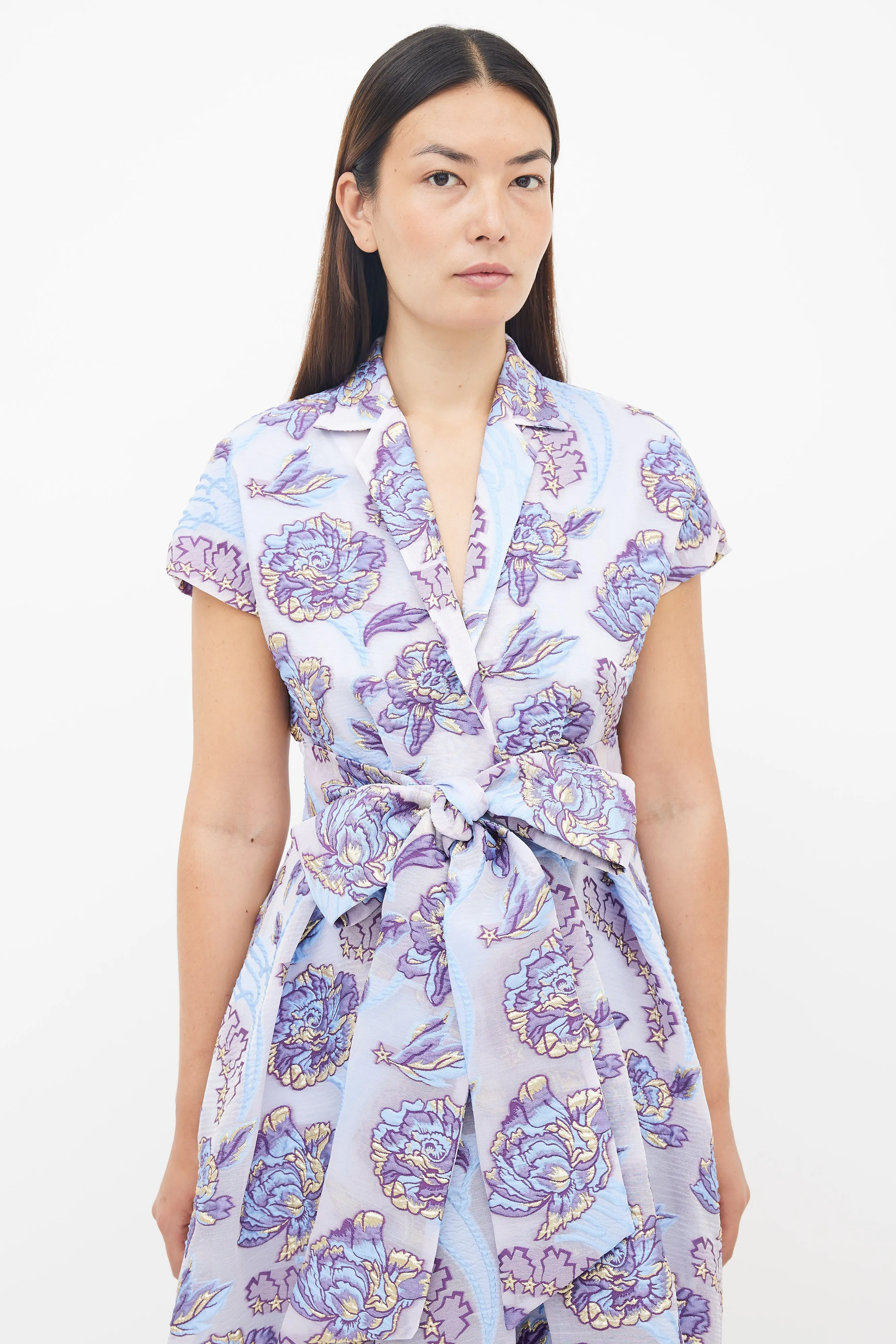 Purple Floral Brocade Dress