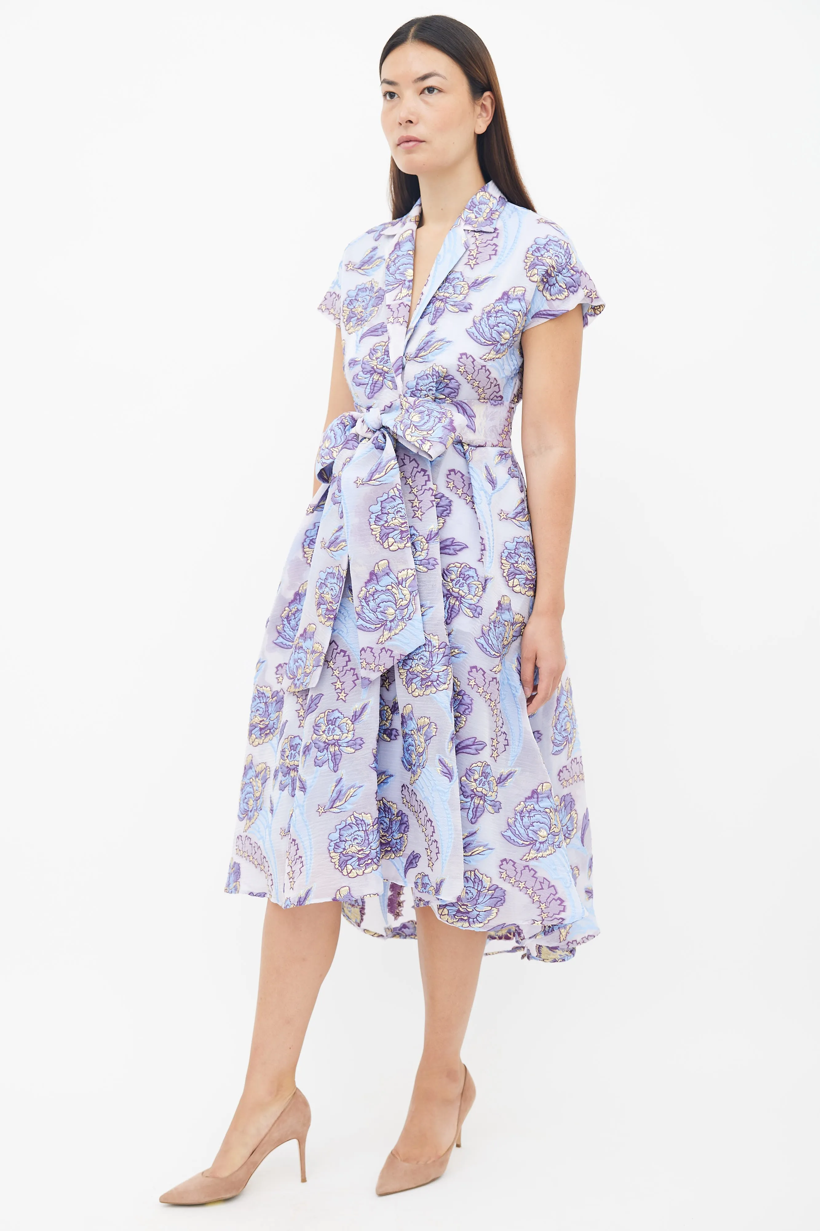 Purple Floral Brocade Dress