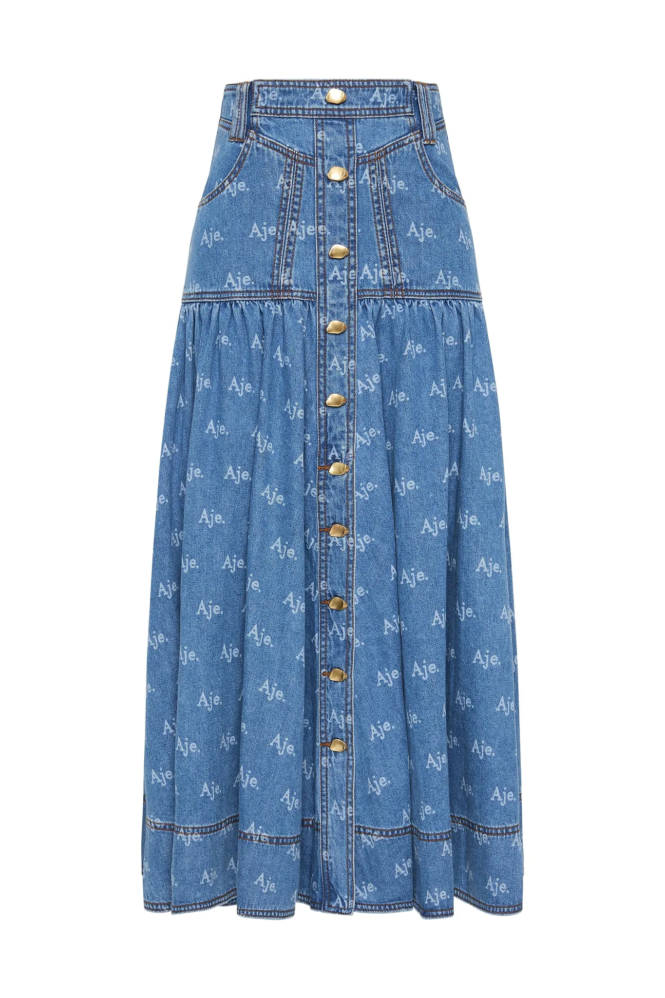 Ratio Logo Denim Midi Skirt