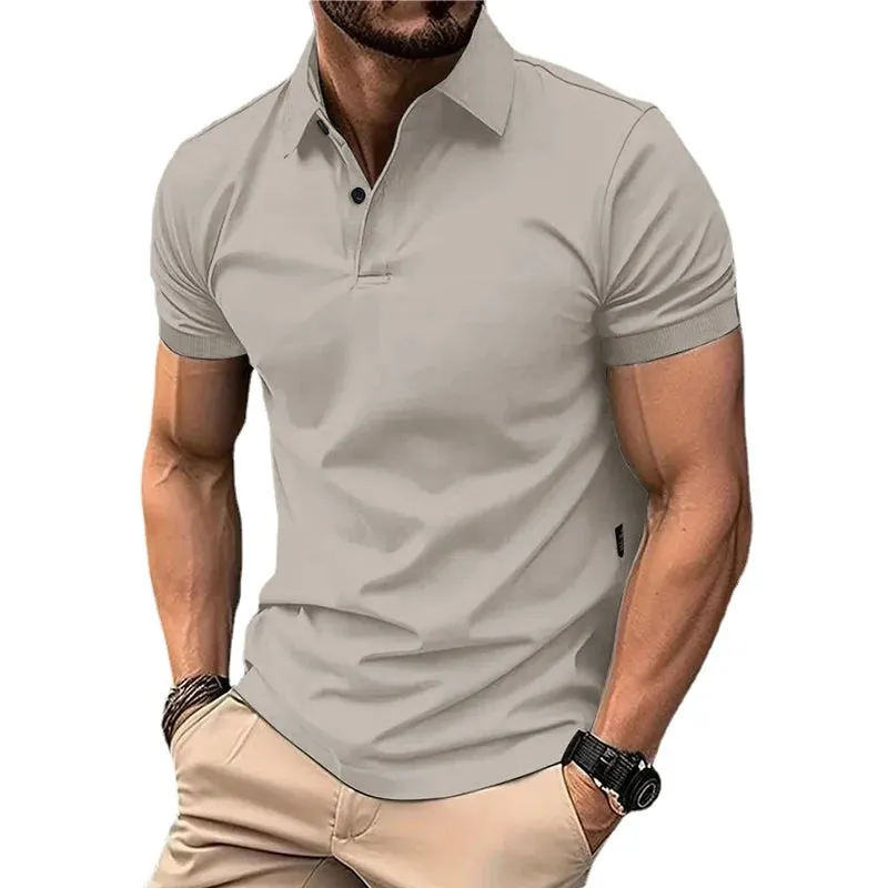 Sommer Herren einfarbig Polos hirt Kurzarm Revers Knopf T-Shirts für Männer lässig Streetwear leichte Jogging-Tops