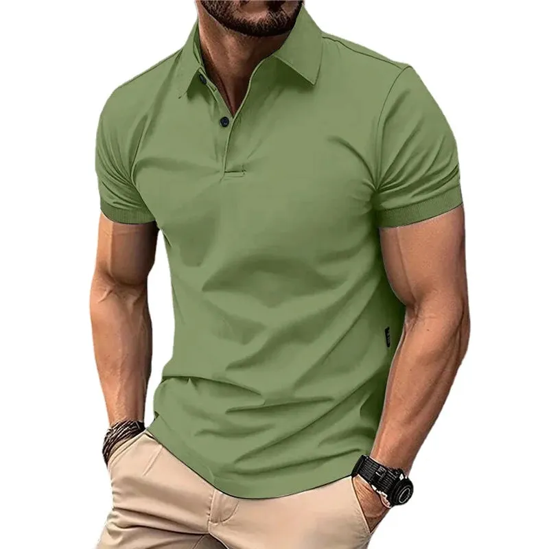 Sommer Herren einfarbig Polos hirt Kurzarm Revers Knopf T-Shirts für Männer lässig Streetwear leichte Jogging-Tops