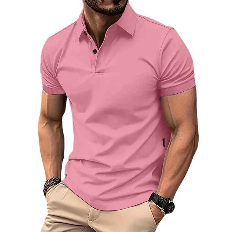 Sommer Herren einfarbig Polos hirt Kurzarm Revers Knopf T-Shirts für Männer lässig Streetwear leichte Jogging-Tops