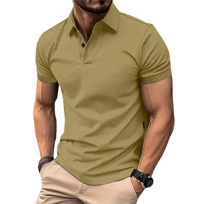 Sommer Herren einfarbig Polos hirt Kurzarm Revers Knopf T-Shirts für Männer lässig Streetwear leichte Jogging-Tops