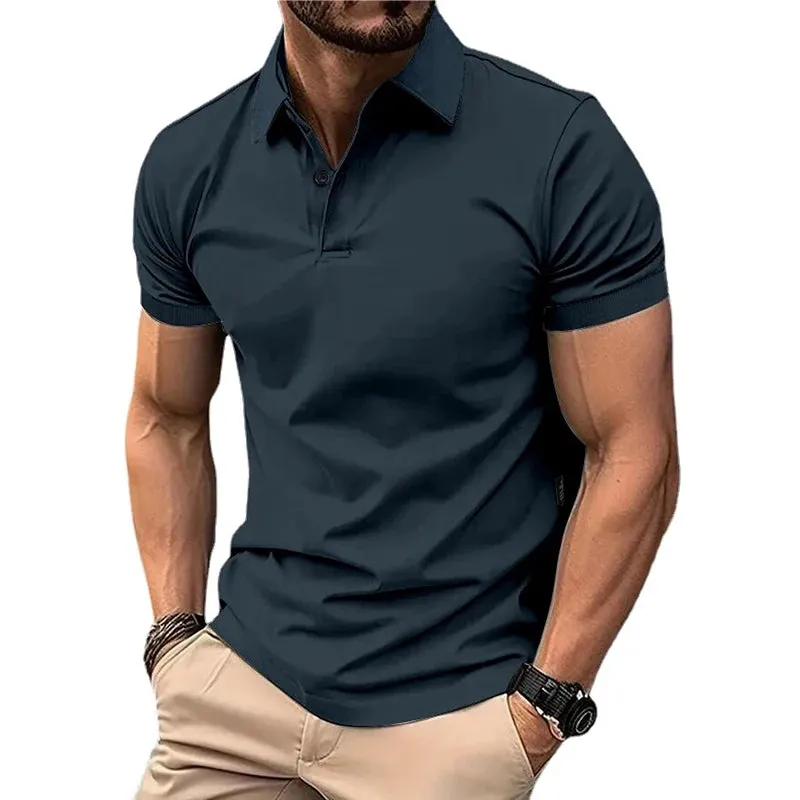 Sommer Herren einfarbig Polos hirt Kurzarm Revers Knopf T-Shirts für Männer lässig Streetwear leichte Jogging-Tops