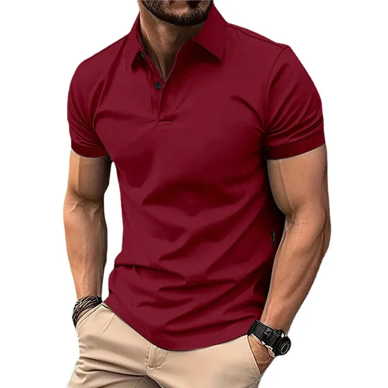 Sommer Herren einfarbig Polos hirt Kurzarm Revers Knopf T-Shirts für Männer lässig Streetwear leichte Jogging-Tops