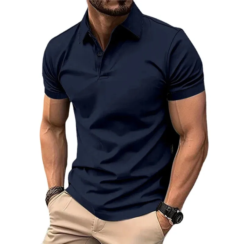 Sommer Herren einfarbig Polos hirt Kurzarm Revers Knopf T-Shirts für Männer lässig Streetwear leichte Jogging-Tops