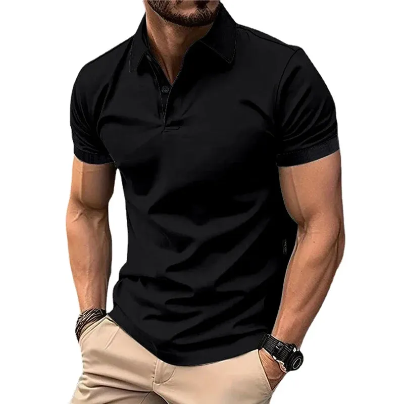 Sommer Herren einfarbig Polos hirt Kurzarm Revers Knopf T-Shirts für Männer lässig Streetwear leichte Jogging-Tops