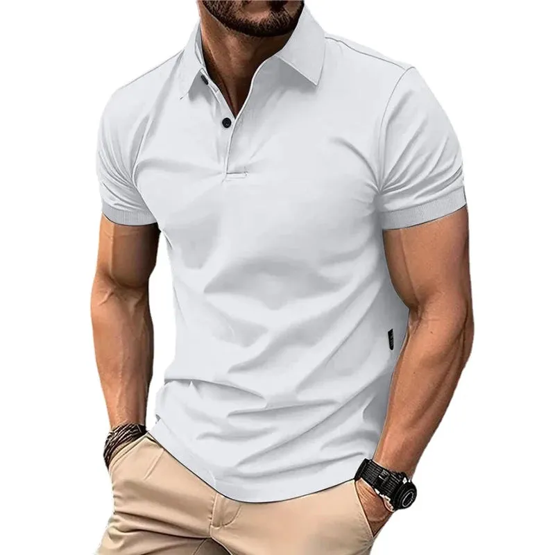 Sommer Herren einfarbig Polos hirt Kurzarm Revers Knopf T-Shirts für Männer lässig Streetwear leichte Jogging-Tops