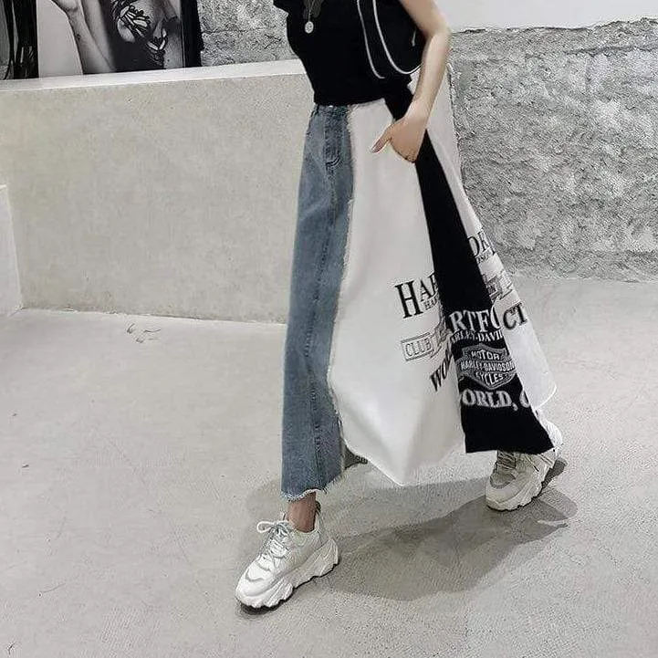 Street Style Patchwork Denim Skirt | Millennials