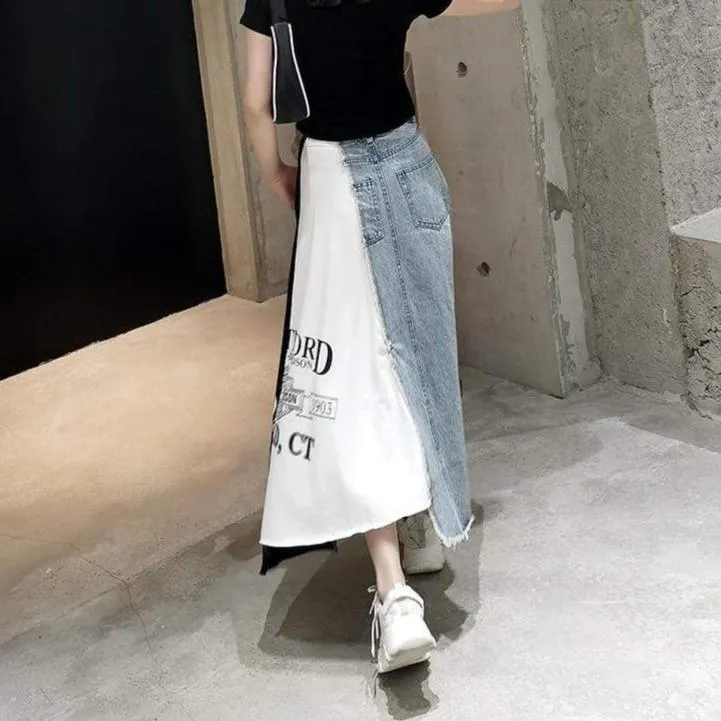 Street Style Patchwork Denim Skirt | Millennials