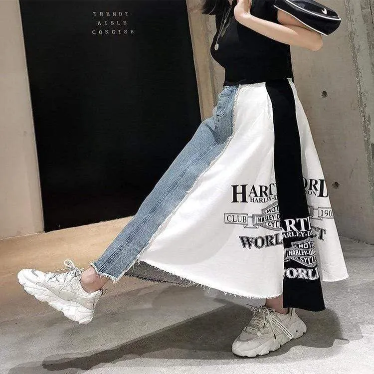 Street Style Patchwork Denim Skirt | Millennials